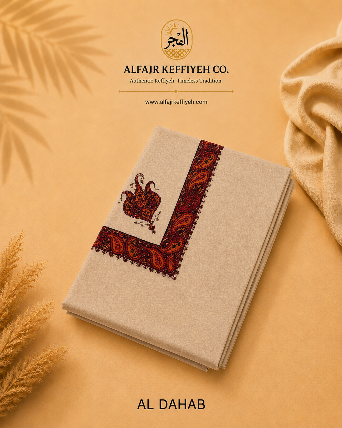 Omani Kashmiri Royal Shemagh – AL DAHAB (Warm Beige) | Premium TR Fabric Yemeni Shemagh
