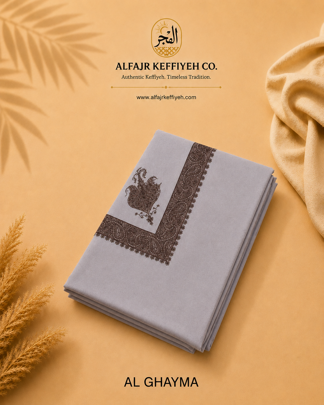 Omani Kashmiri Royal Shemagh – AL GHAYMA (Light Cool Grey) | Premium TR Fabric Yemeni Shemagh
