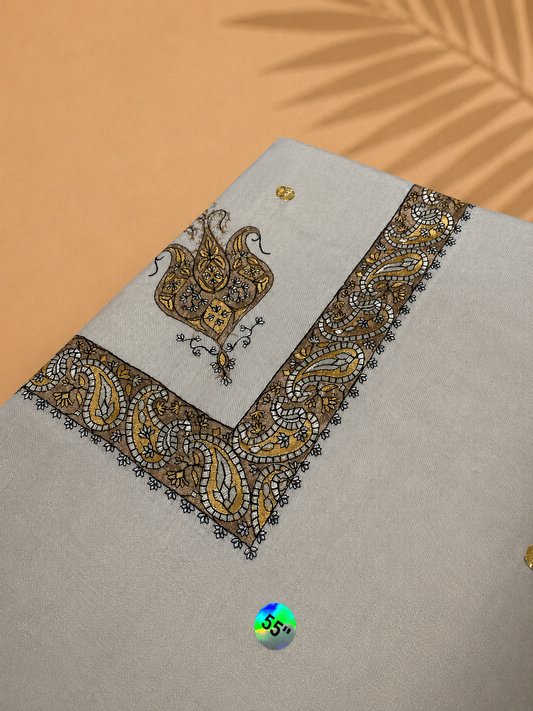 Omani Kashmiri Royal Shemagh – AL NAQI (Soft Ivory Grey) | Premium TR Fabric Yemeni Shemagh