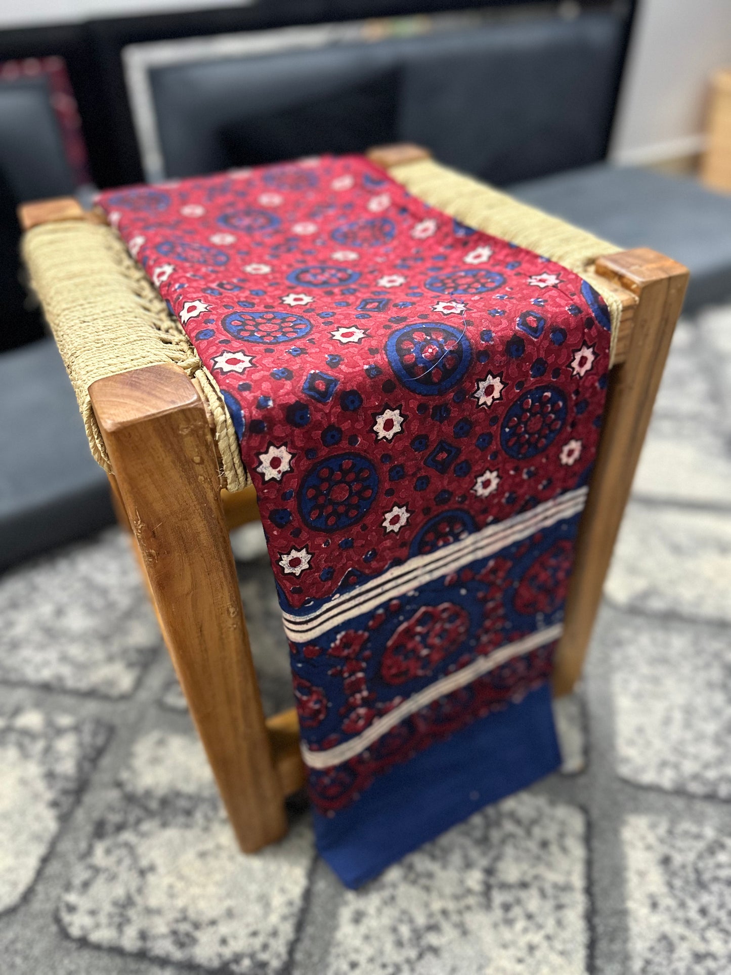 ALFAJR Ajrak shawl screen print colorway close-up