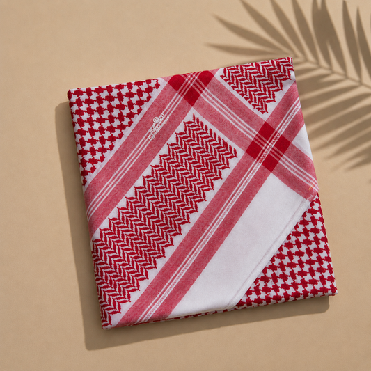 Alzahabi Red & White Shemagh | High-Twist Heritage Scarf – ALFAJR KEFFIYEH CO.