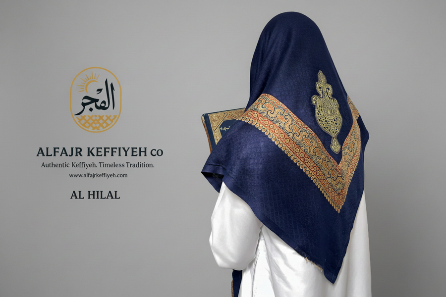 Kashmiri Gold Al Hilal Shemagh — The Depth of Refined Blue