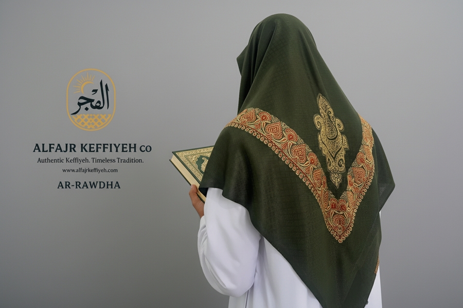 Kashmiri Gold Ar Rawdah Shemagh — The Depth of Natural Green Elegance