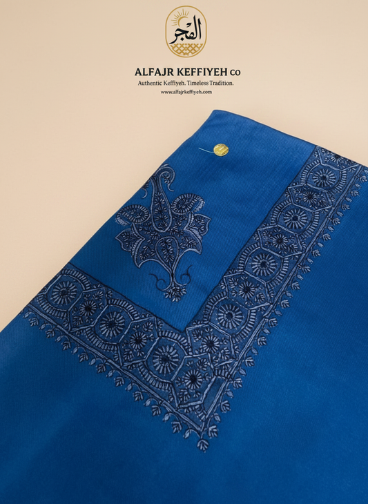 Omani Kashmiri Royal Shemagh – AL BAHR (Bright Ocean Blue) | Premium TR Fabric Yemeni Shemagh