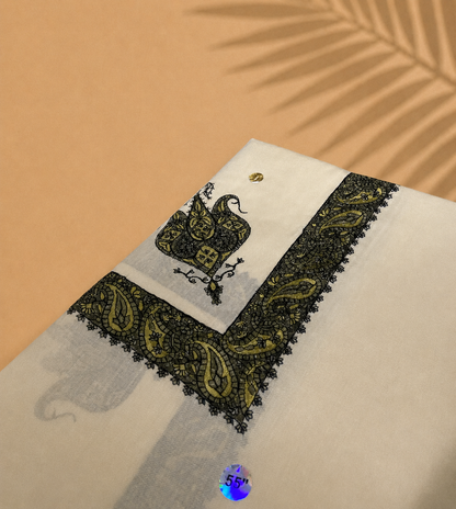 Omani Kashmiri Royal Shemagh – AL BASMA (Cream White) | Premium TR Fabric Yemeni Shemagh