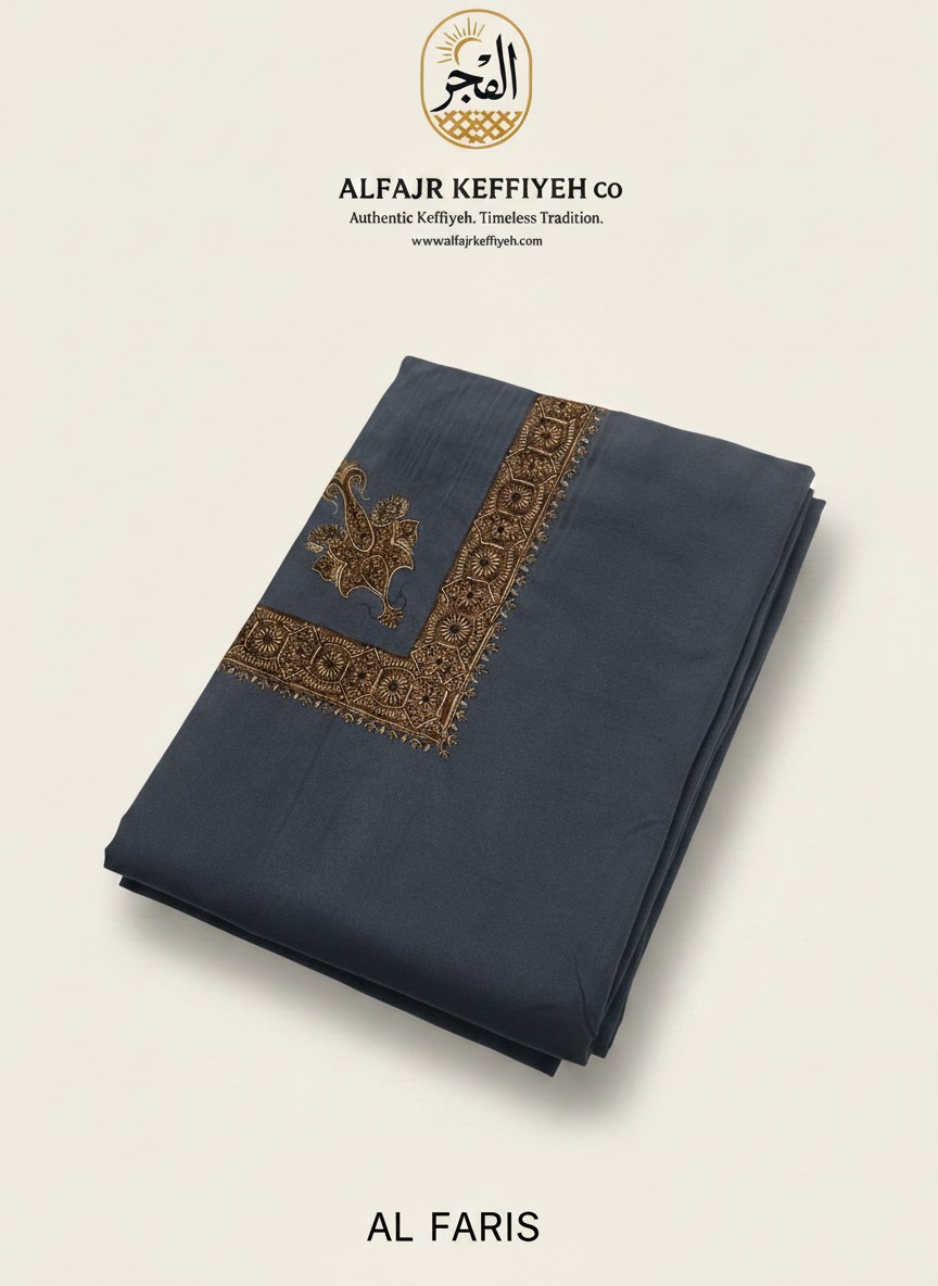 Omani Kashmiri Royal Shemagh – AL FARIS (Steel Blue Grey) | Premium TR Fabric Yemeni Shemagh