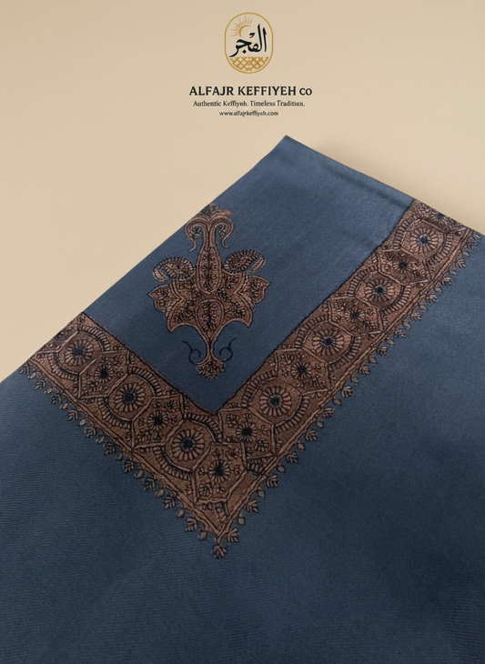 Omani Kashmiri Royal Shemagh – AL FARIS (Steel Blue Grey) | Premium TR Fabric Yemeni Shemagh