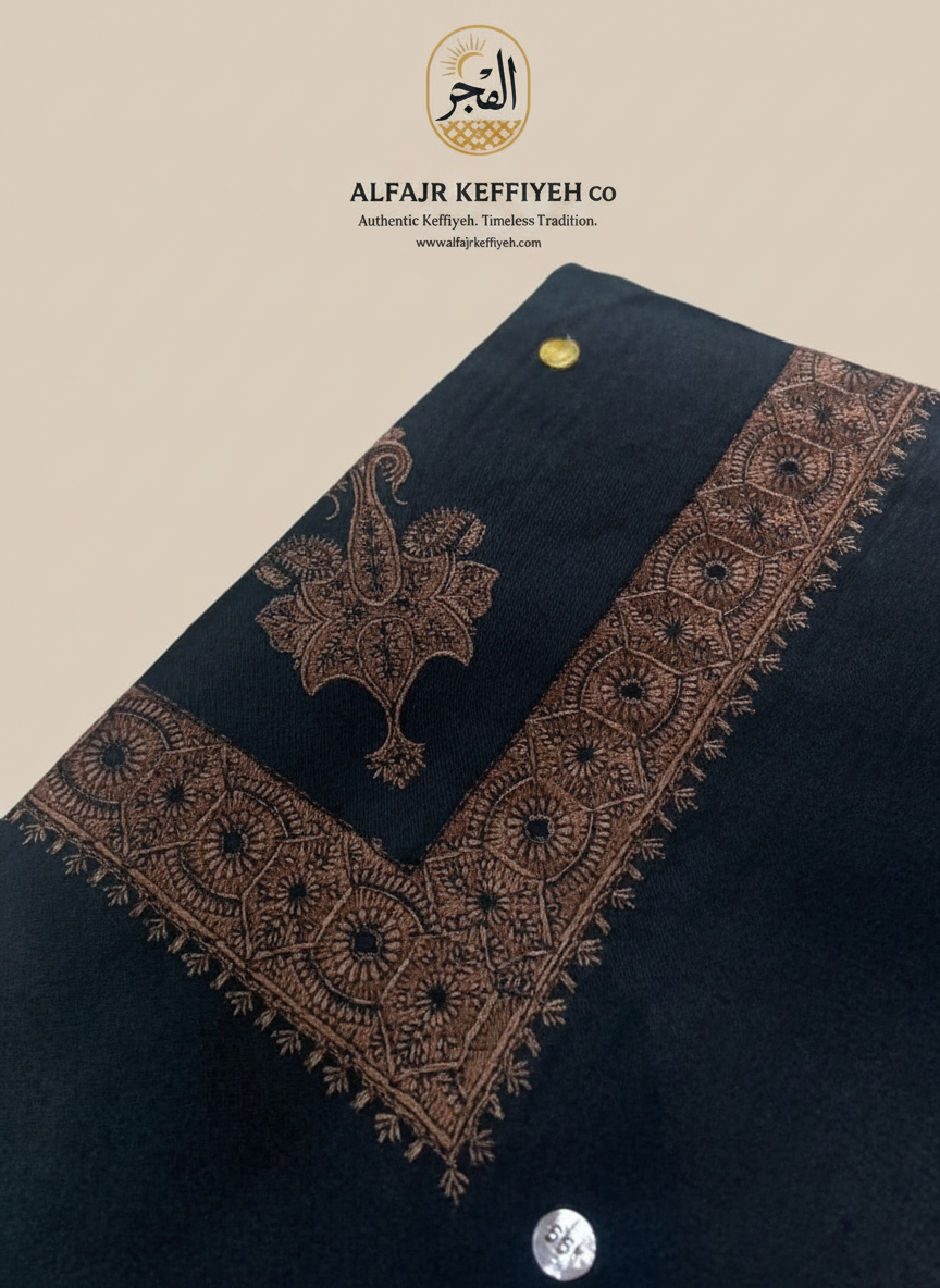 Omani Kashmiri Royal Shemagh – AL HAYBAH (Charcoal / True Black) | Premium TR Fabric Yemeni Shemagh