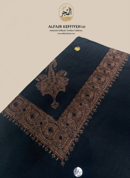 Omani Kashmiri Royal Shemagh – AL HAYBAH (Charcoal / True Black) | Premium TR Fabric Yemeni Shemagh