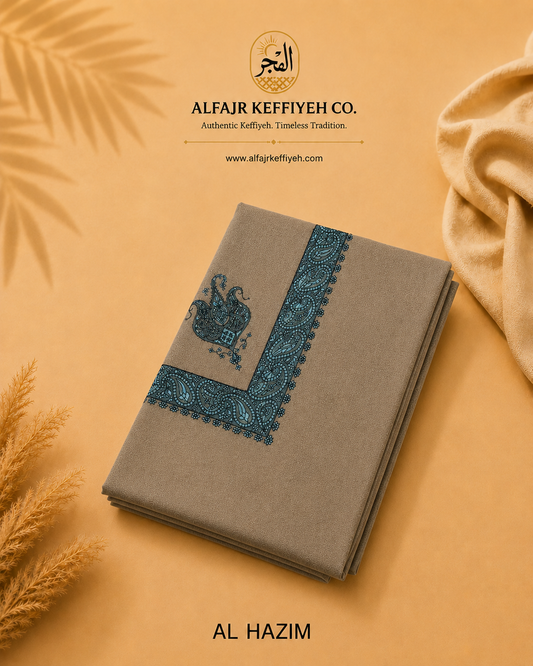 ALFAJR Omani Kashmiri Royal Shemagh AL HAZIM, sand beige, main view