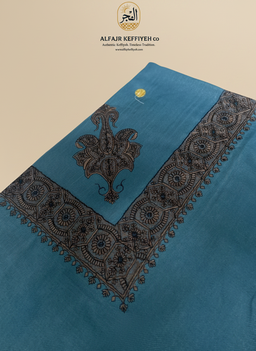 Omani Kashmiri Royal Shemagh – AL MAJID (Teal Blue-Green) | Premium TR Fabric Yemeni Shemagh