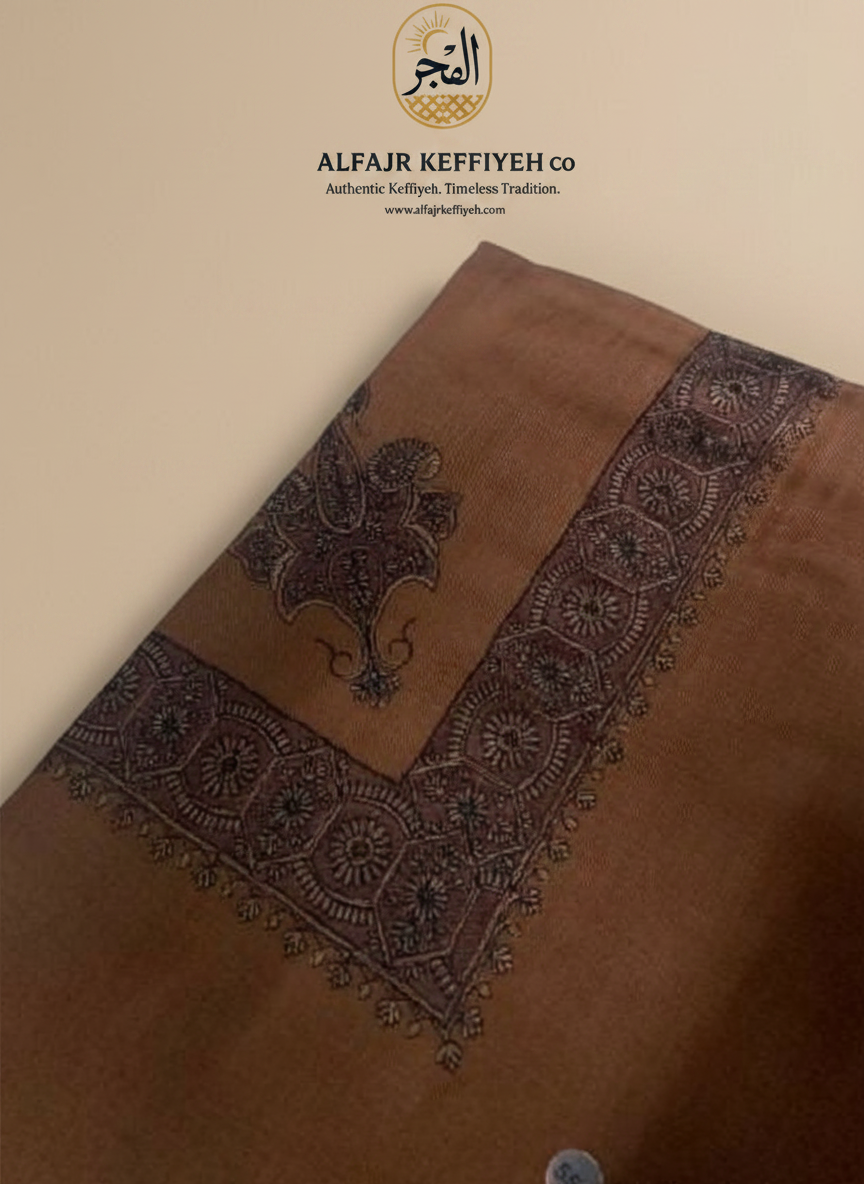 Omani Kashmiri Royal Shemagh – AL NAJD (Deep Desert Brown) | Premium TR Fabric Yemeni Shemagh