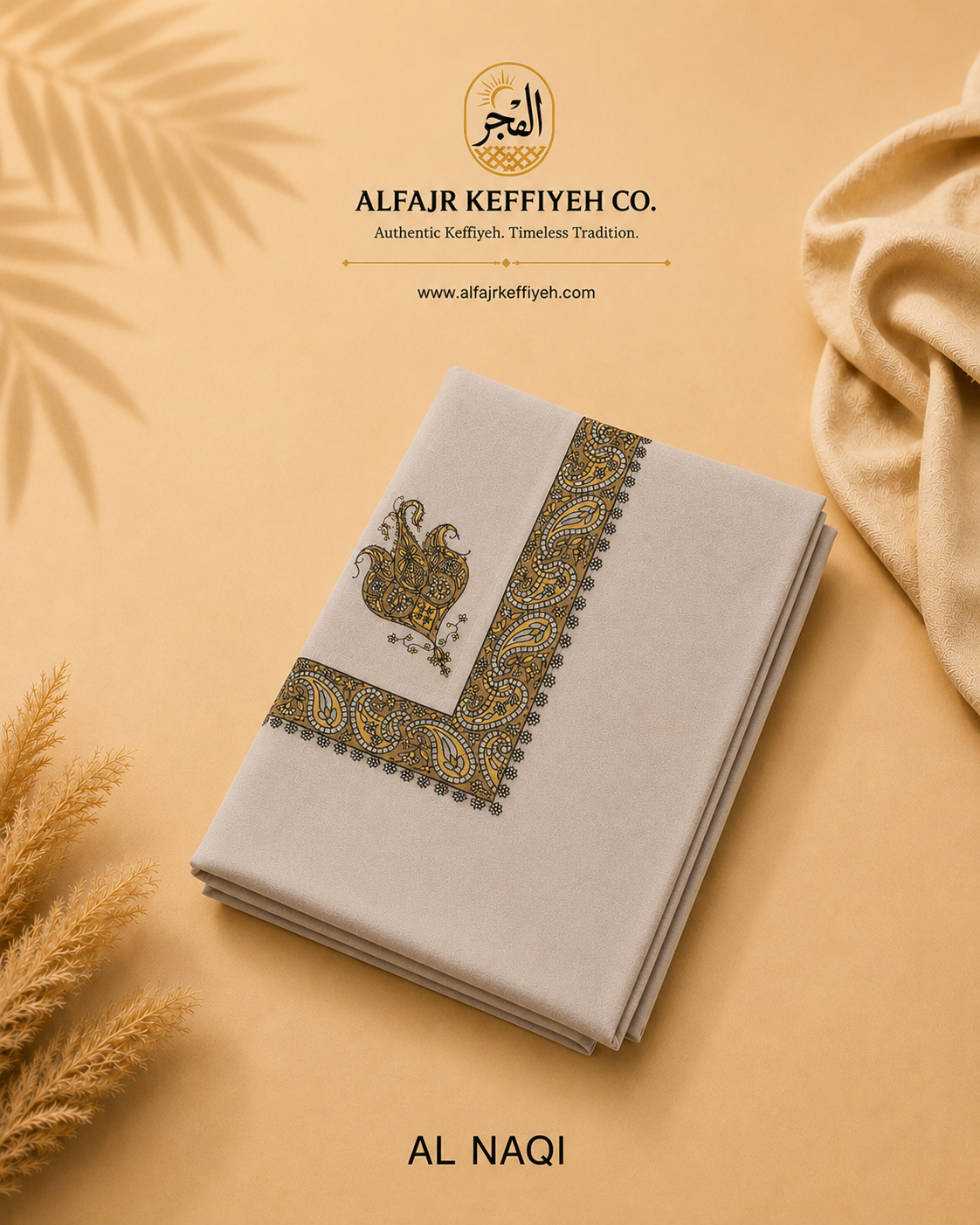 Omani Kashmiri Royal Shemagh – AL NAQI (Soft Ivory Grey) | Premium TR Fabric Yemeni Shemagh