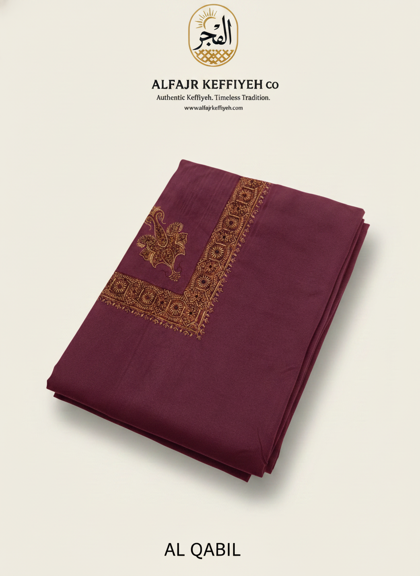 Omani Kashmiri Royal Shemagh – AL QABIL (Maroon / Deep Wine) | Premium TR Fabric Yemeni Shemagh