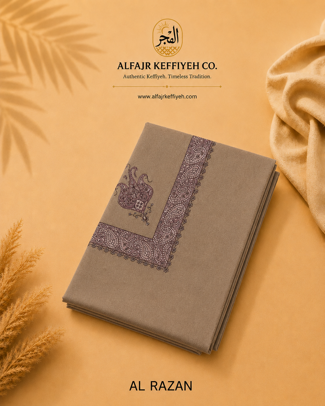 Omani Kashmiri Royal Shemagh – AL RAZAN (Taupe Grey) | Premium TR Fabric Yemeni Shemagh