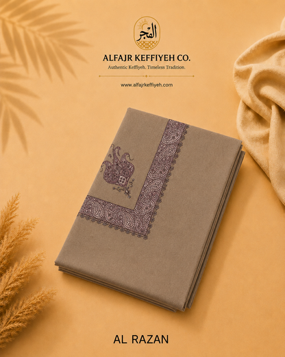 Omani Kashmiri Royal Shemagh – AL RAZAN (Taupe Grey) | Premium TR Fabric Yemeni Shemagh