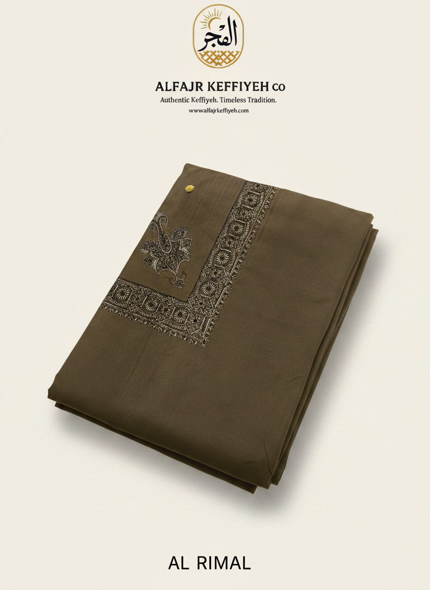 Omani Kashmiri Royal Shemagh – AL RIMAL (Olive / Desert Khaki) | Premium TR Fabric Yemeni Shemagh