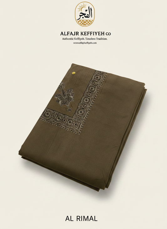 Omani Kashmiri Royal Shemagh – AL RIMAL (Olive / Desert Khaki) | Premium TR Fabric Yemeni Shemagh