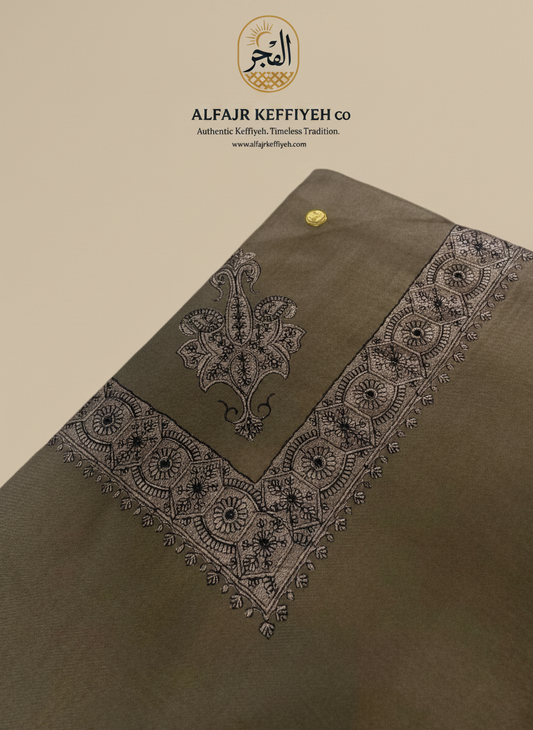 Omani Kashmiri Royal Shemagh – AL RIMAL (Olive / Desert Khaki) | Premium TR Fabric Yemeni Shemagh