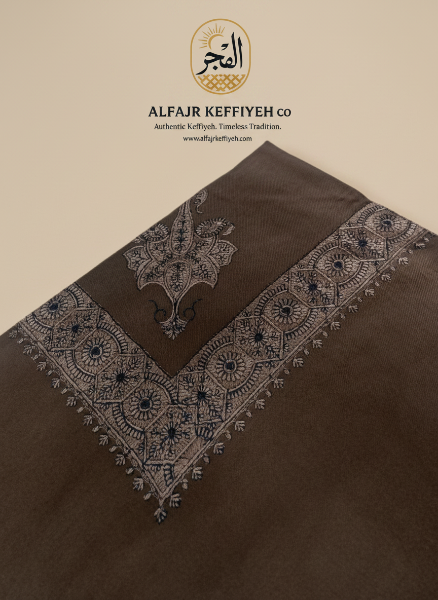 Omani Kashmiri Royal Shemagh – AL SAHIL (Dark Brown) | Premium TR Fabric Yemeni Shemagh
