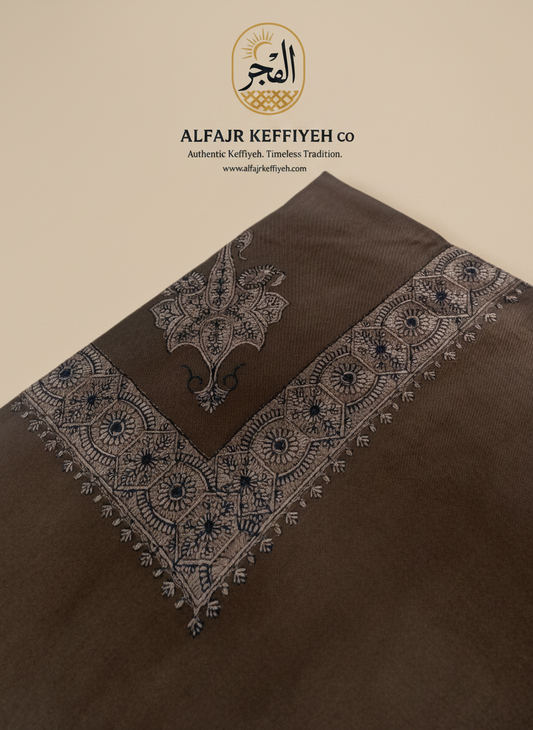 Omani Kashmiri Royal Shemagh – AL SAHIL (Dark Brown) | Premium TR Fabric Yemeni Shemagh