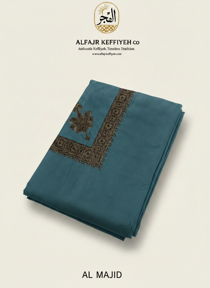Omani Kashmiri Royal Shemagh – AL MAJID (Teal Blue-Green) | Premium TR Fabric Yemeni Shemagh