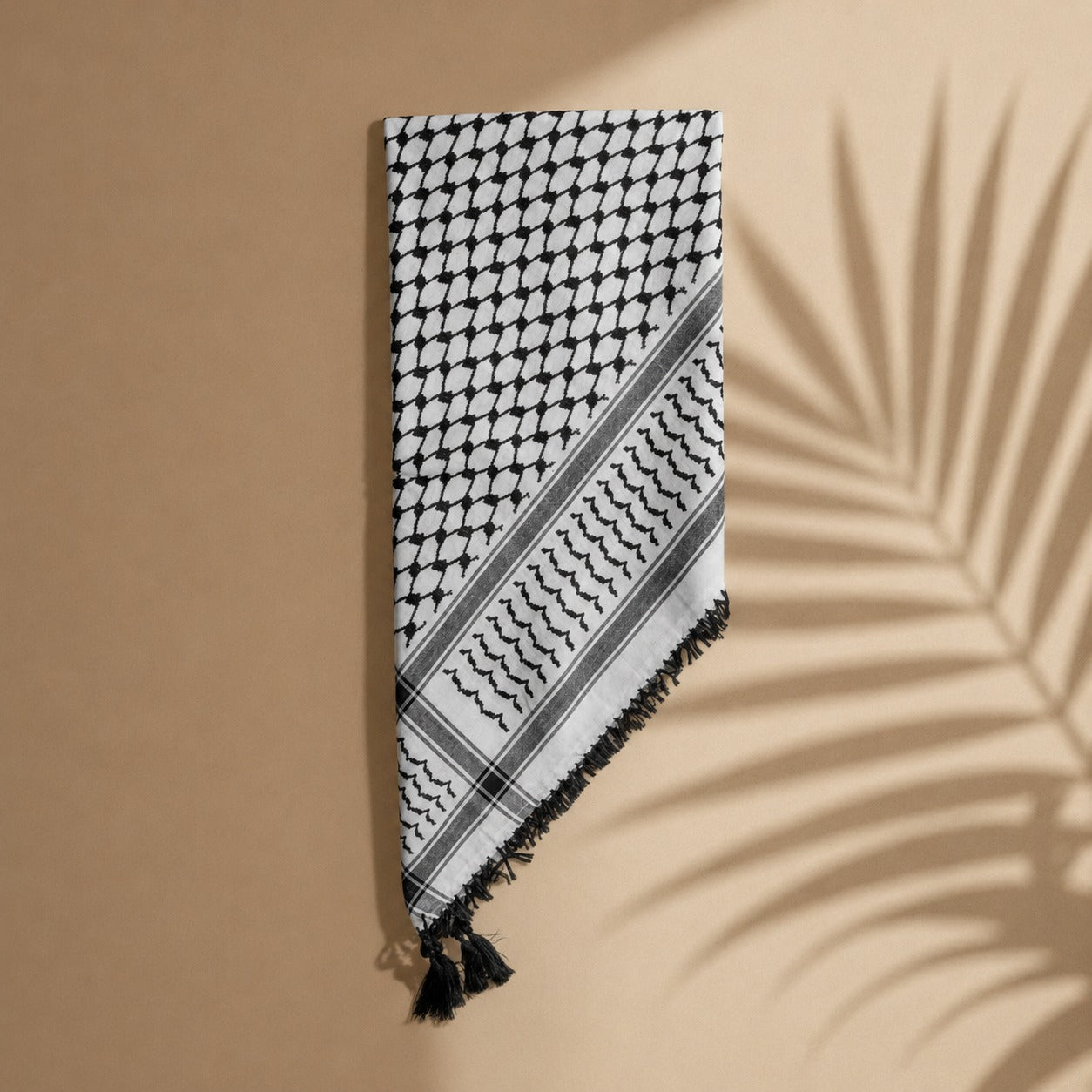 Arafat Keffiyeh Black & White – Blended Fabric Shemagh with Tassels | ALFAJR