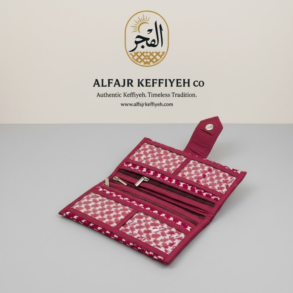 AlFajr Keffiyeh Clutch Wallet with Card Holder | Handcrafted Heritage Design