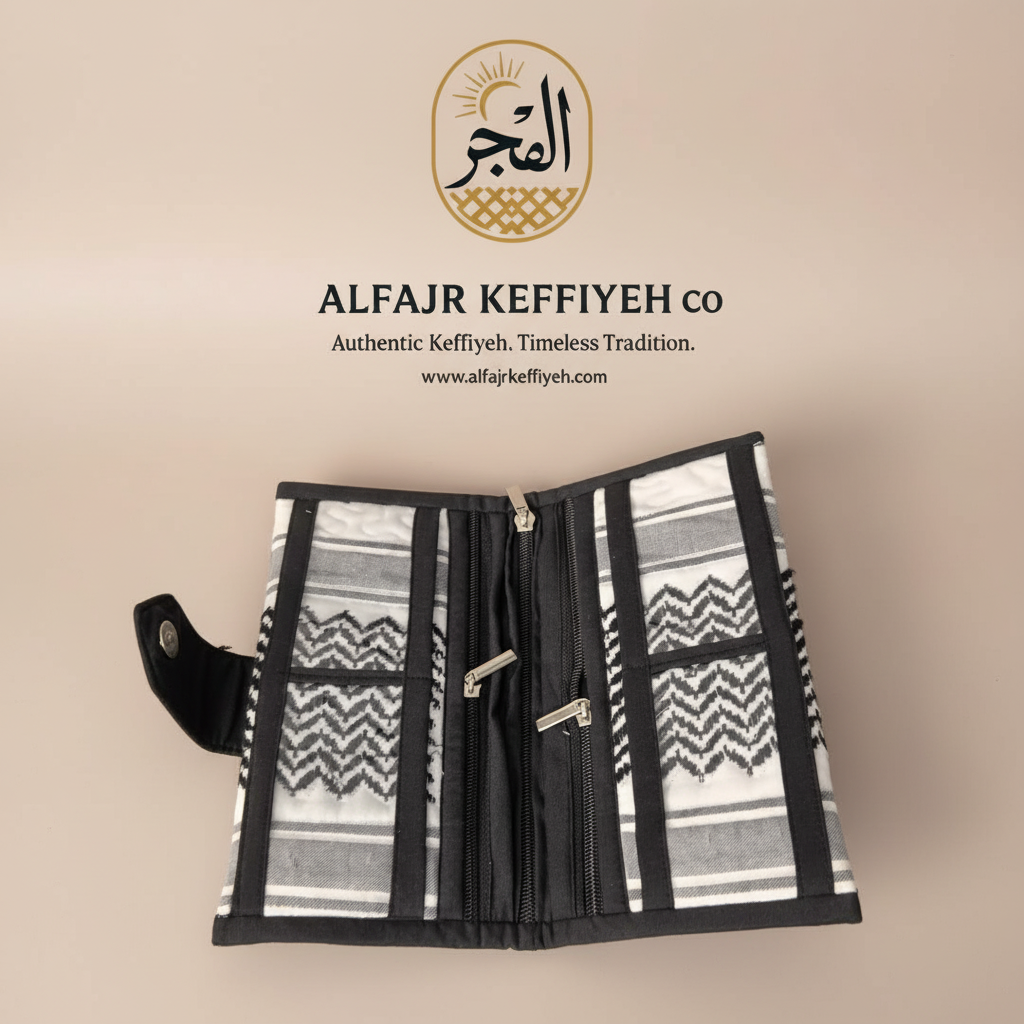 AlFajr Keffiyeh Clutch Wallet with Card Holder | Handcrafted Heritage Design
