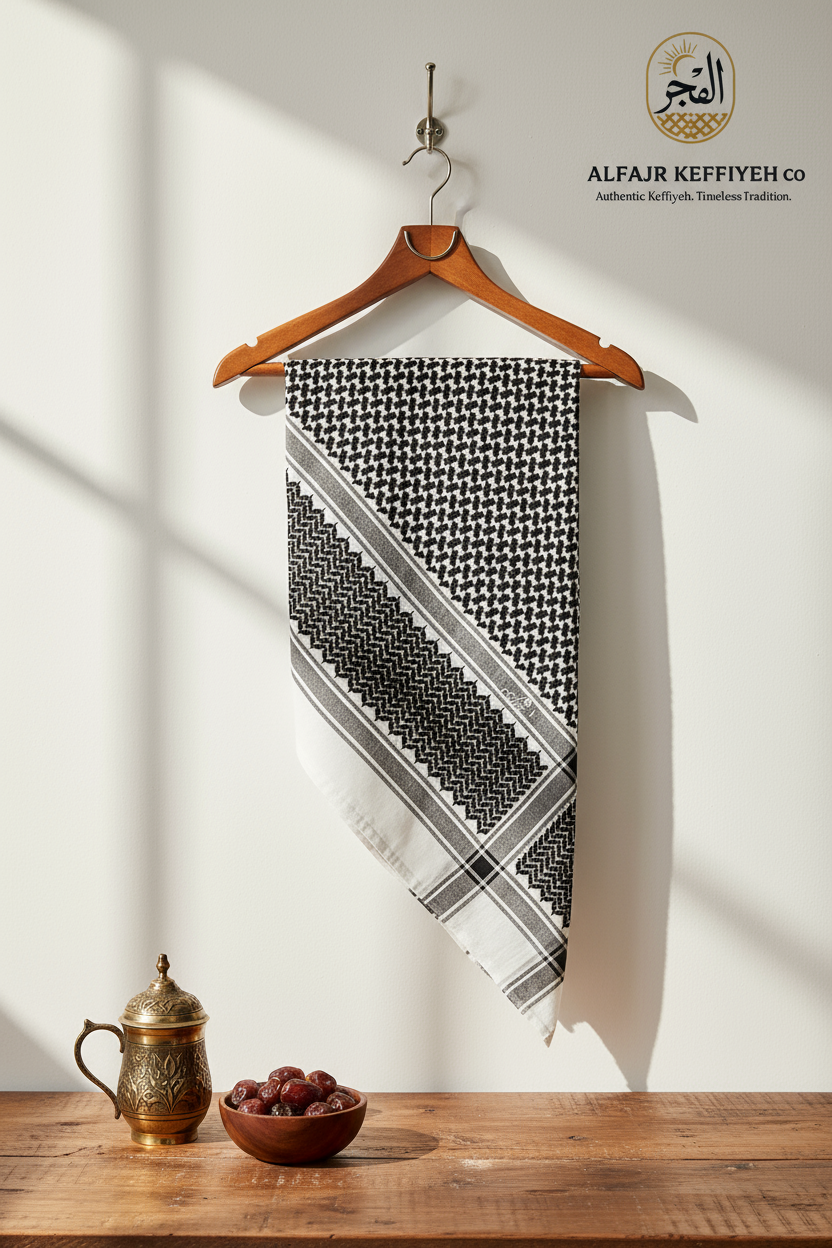 Alzahabi Black Shemagh | High-Twist Heritage Scarf – ALFAJR KEFFIYEH CO.