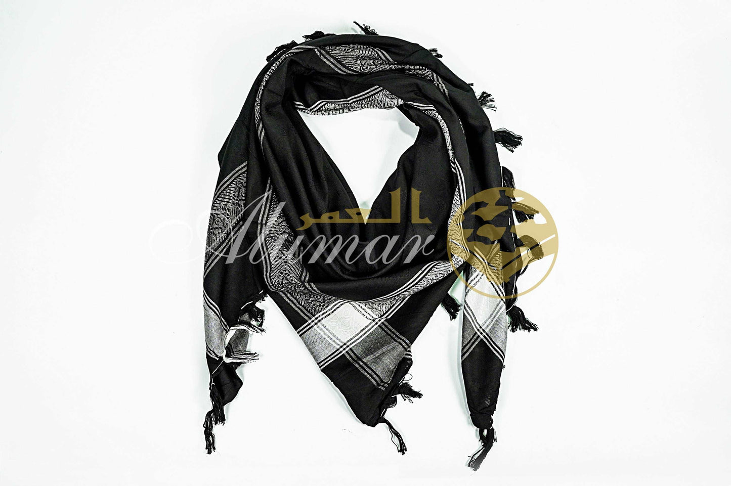 ALFAJR Black Sand Keffiyeh Scarf folded, viscose fabric detail