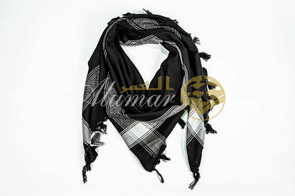 ALFAJR Black Sand Keffiyeh Scarf folded, viscose fabric detail
