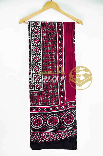 ALFAJR Ajrak traditional Sindhi shawl, full view of printed pattern