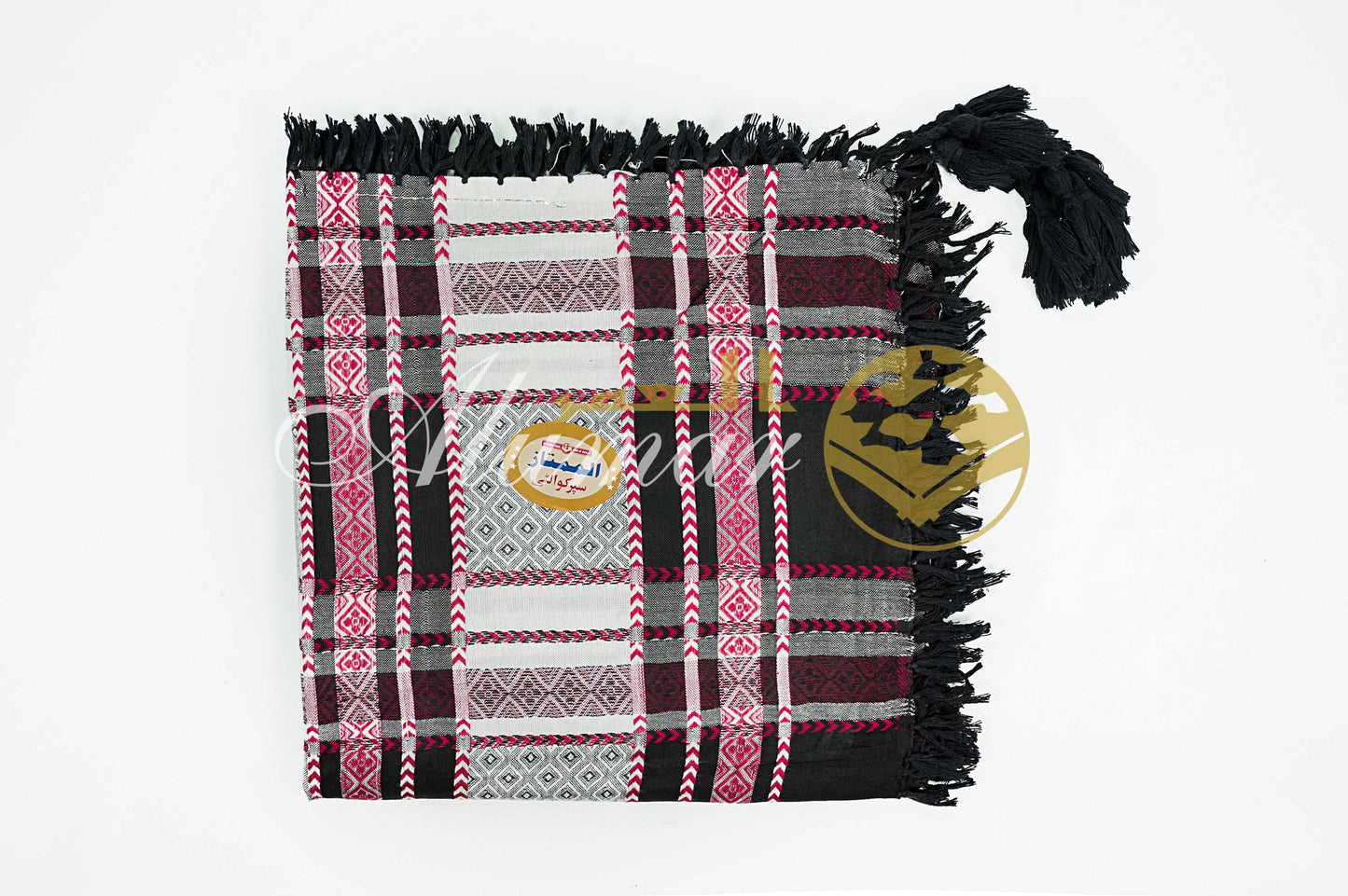 ALFAJR Almumtaz shemagh folded, jacquard pattern detail
