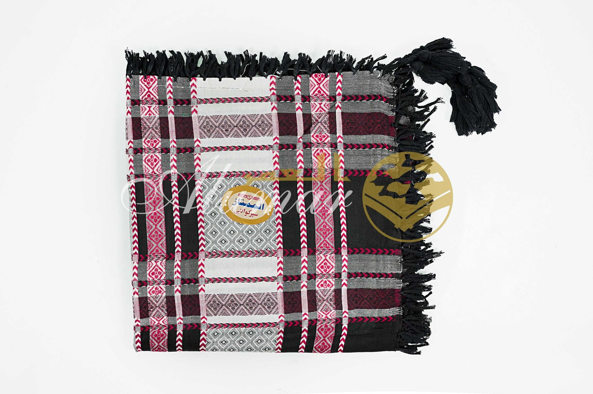 ALFAJR Almumtaz shemagh folded, jacquard pattern detail