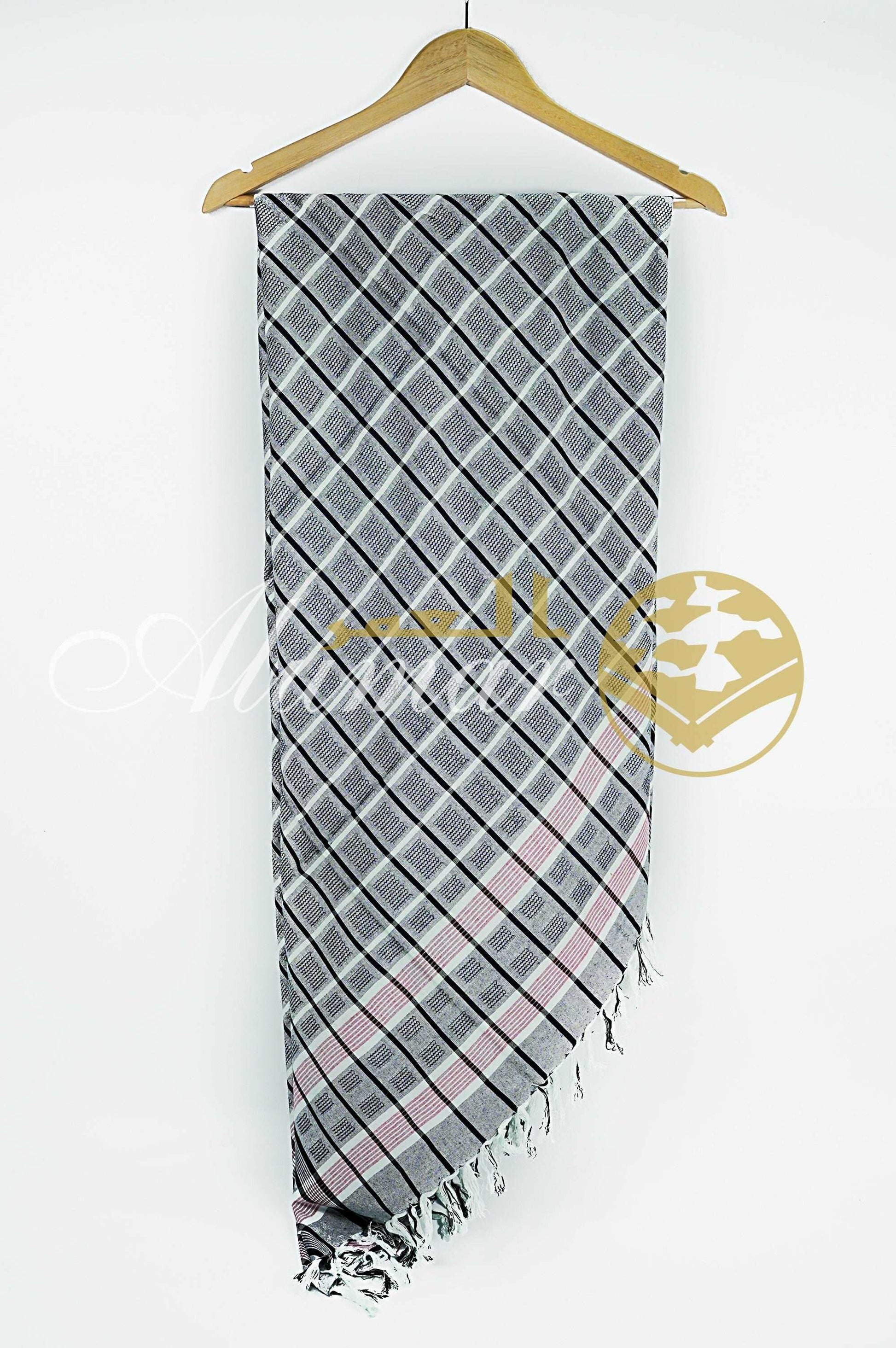 ALFAJR AL-FAROOQ Dobi Gold keffiyeh, full view of viscose fabric
