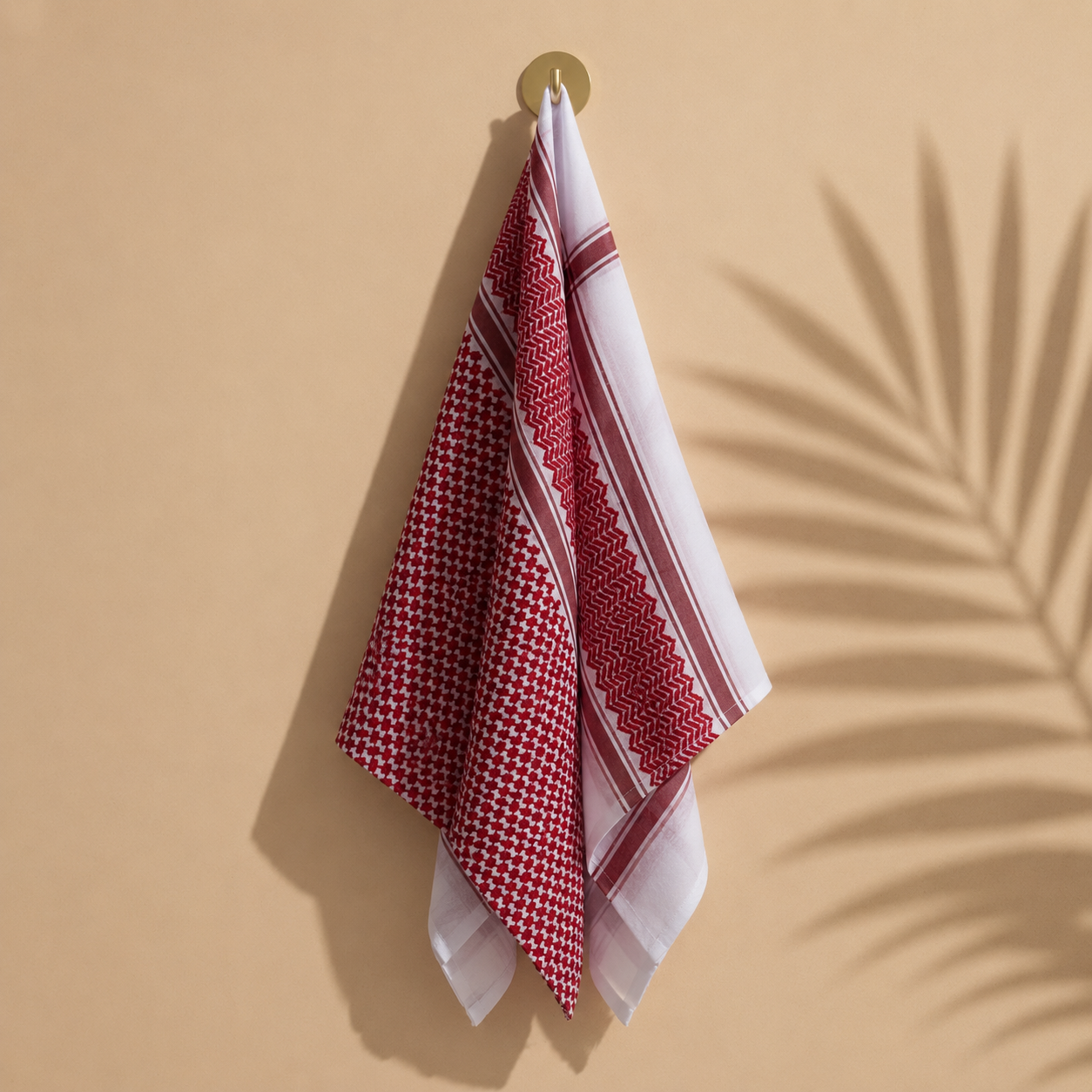 ALFAJR Alzahabi Red & White Shemagh draped, styling view