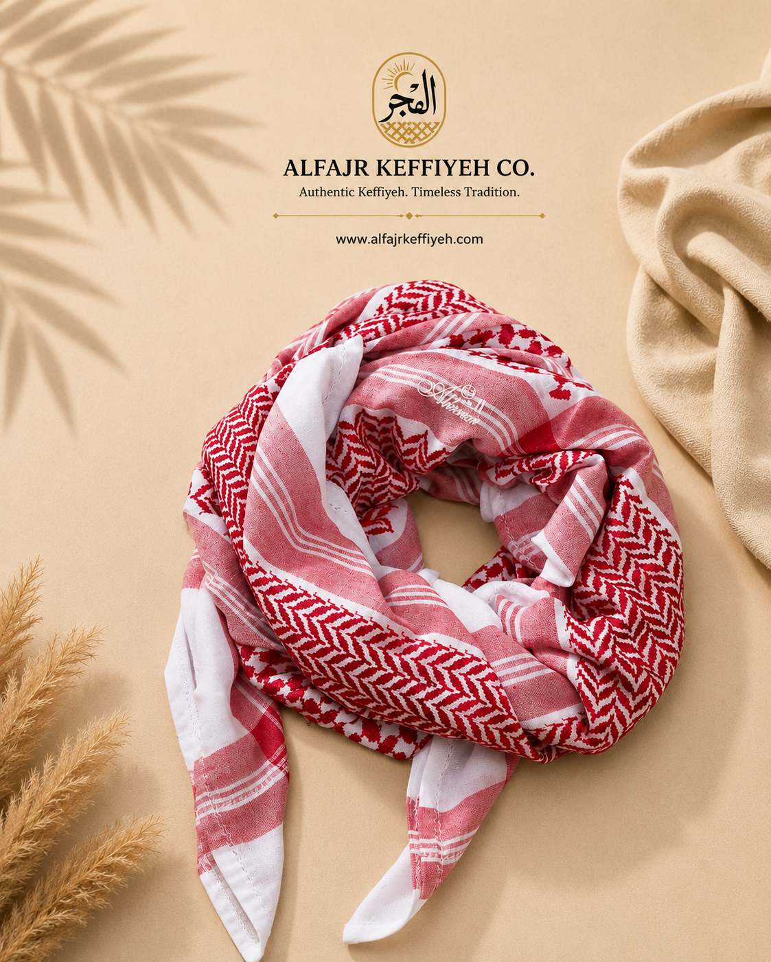 ALFAJR Alzahabi Red & White Shemagh, main product view