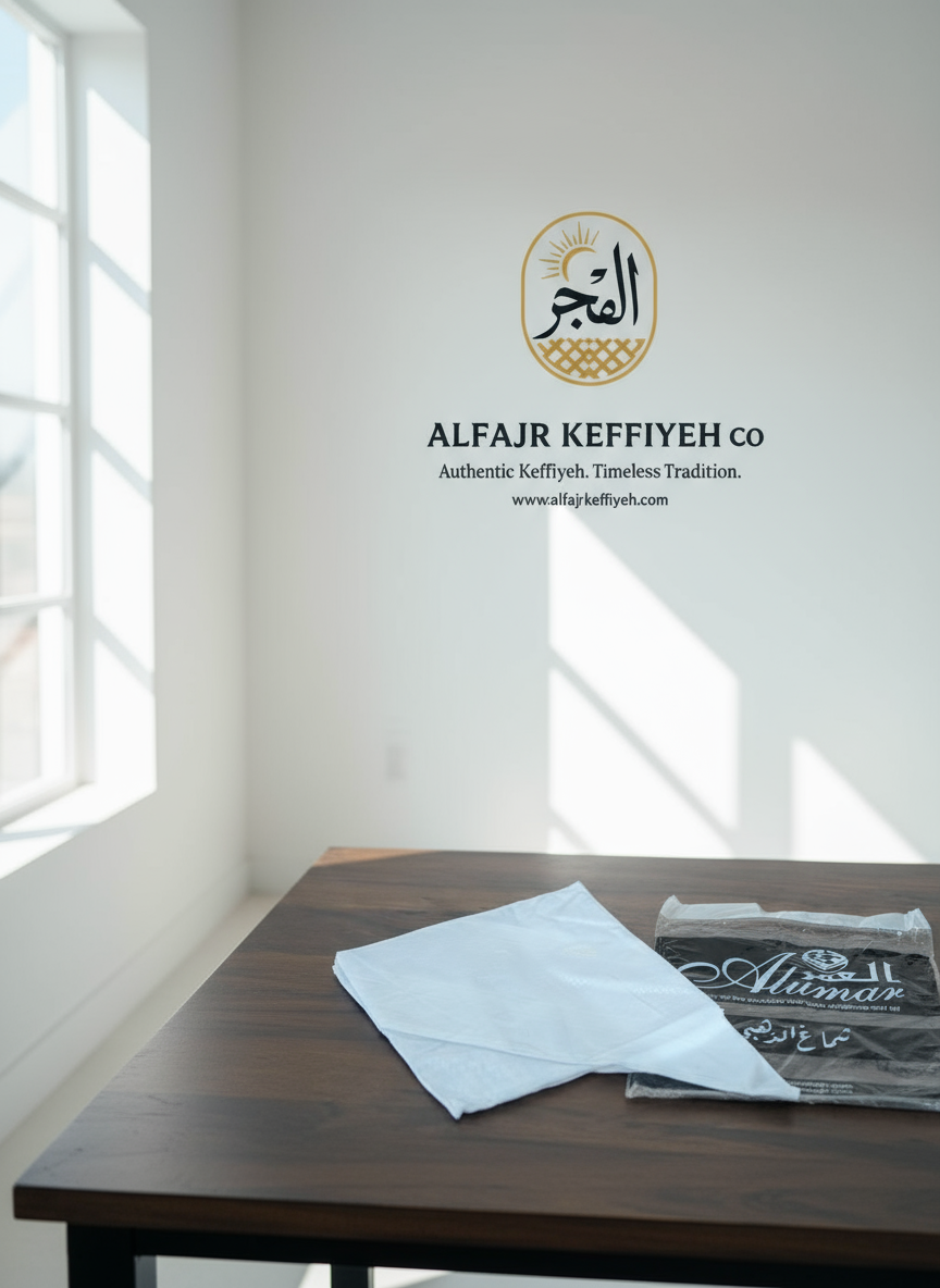 ALFAJR Alzahabi White Shemagh styled in white ambiance setting