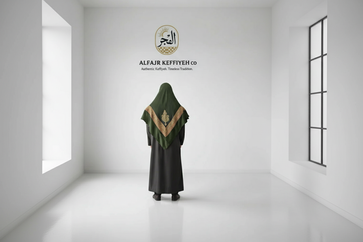 ALFAJR Kashmiri Gold Shemagh AR-RAWDAH green, folded detail view