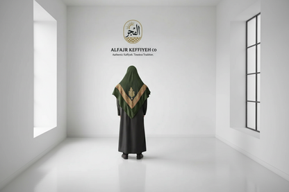 ALFAJR Kashmiri Gold Shemagh AR-RAWDAH green, folded detail view