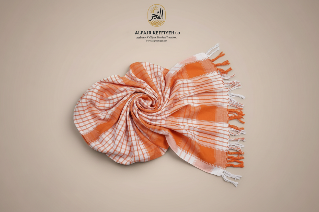 AlFajr Saffron Classic Checkered Shemagh – Lightweight Comfort Timeless Style