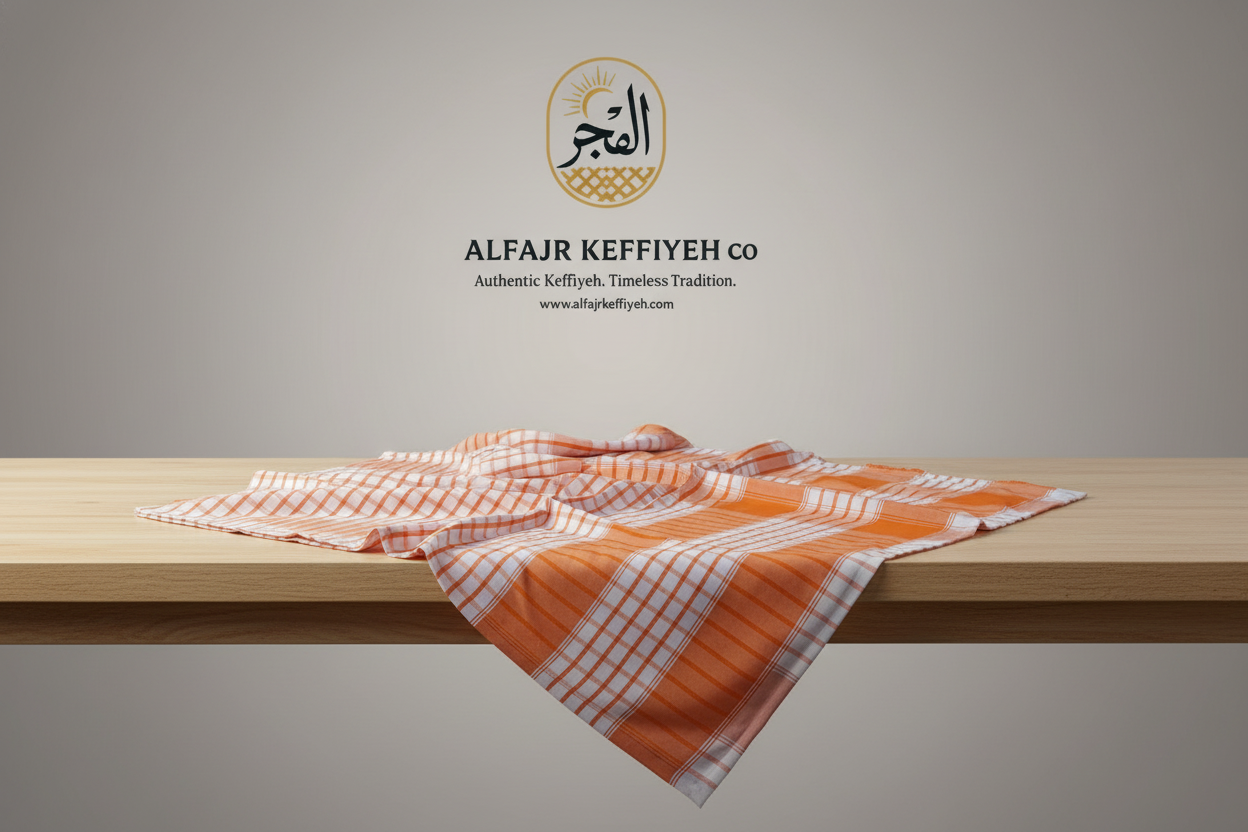 AlFajr Saffron Classic Checkered Shemagh – Lightweight Comfort Timeless Style